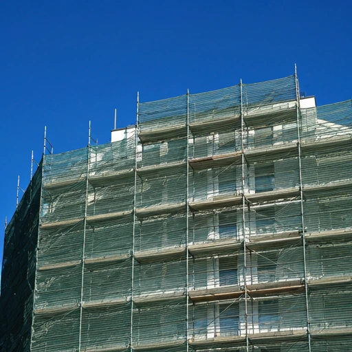 Scaffolding covering a large residential apartment building