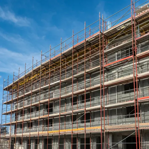 Construction site of a new commercial building with scaffolding